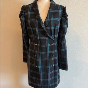 VENUS Black and Blue Plaid Midi Dress